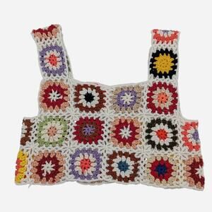 Multi Coloured Patchwork Granny Square Crochet Crop Top